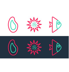 Set Line Fish Mussel And Sea Urchin Icon