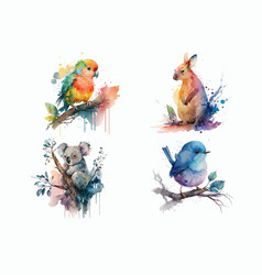 Koala Kangaroo Little Bird Parrot In Watercolor