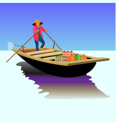 Asian Food Seller On A Boat