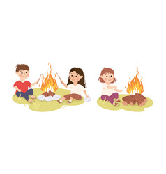 Little Children Camping Around Bonfire Cute Kids