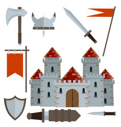 Medieval Castle With Tower Wall Gate Red Roof