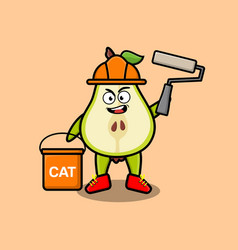 Cute Cartoon Pear Fruit As A Builder Painting