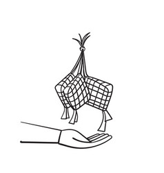 Hand Drawn Doodle Holding Ketupat