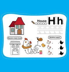 Alphabet Letter H - House Exercise With Cartoon