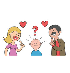 Cartoon Mom And Dad Ask Their Kid Which He Likes