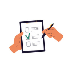 Checklist On Clipboard Hands Ticking Marking