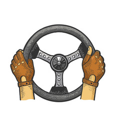 Racer Hands On Steering Wheel Color Sketch