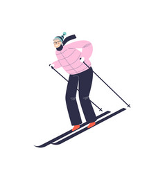 Woman Skiing Female Riding Ski Downhill Enjoying