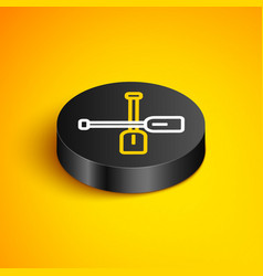 Isometric Line Paddle Icon Isolated On Yellow