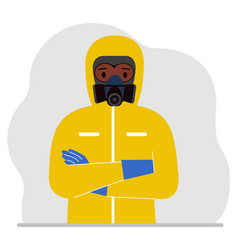 A Man In Yellow Radiation Protective Suit