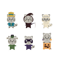 Cute Halloween Raccoon Set Cartoon Animal