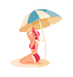 Woman Character On Beach Under Umbrella Shade