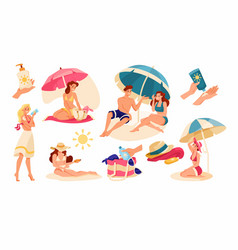 People Characters On Beach Sunbathing Wearing