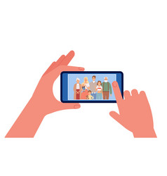 Family Photo Hands Holding Smartphone With People