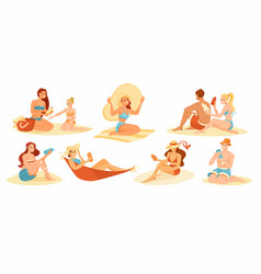 People Characters On Beach Sunbathing Wearing