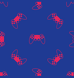 Red Gamepad Icon Isolated Seamless Pattern On Blue