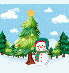 Snowman Under Christmas Tree Outdoor Background