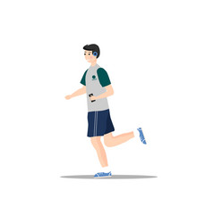 A Man In Sports Uniform And With Headphones Runs