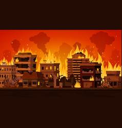 Cartoon Apocalyptic City Landscape With Destroyed