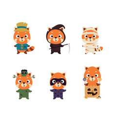 Cute Halloween Red Panda Set Cartoon Animal