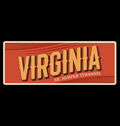 Usa State Sign Of Virginia Vintage Travel Plate