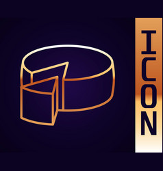 Gold Line Cheese Icon Isolated On Black Background