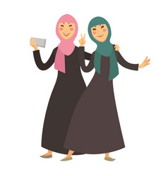 Saudi Arab Muslim Women With Smartphone Selfie