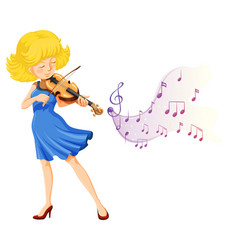 A Woman Playing Violin With Music Note Symbols