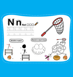 Alphabet Letter N - Net Exercise With Cartoon