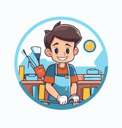 Cute Cartoon Boy In Apron With Tools