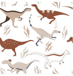 Cute Dinosaurs On A White Background Run Between