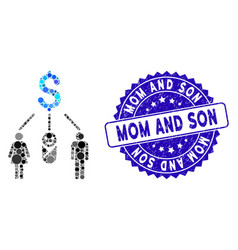 Mosaic Family Budget Icon With Grunge Mom And Son