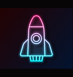 Glowing Neon Line Rocket Ship Icon Isolated