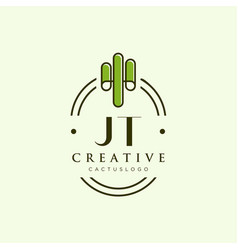 Jt Initial Letter Green Cactus Logo