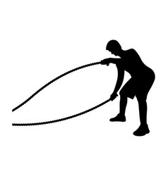 Side View Of Man Silhouette Doing Rope Training