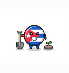 Cute Cuba Flag Cartoon Is Planting A Tree Seed