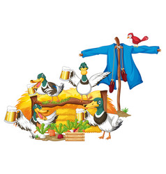 Cartoon Duck Group In Farm