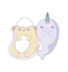 Cute Narwhal With Sheep Baby Animals Kawaii Style