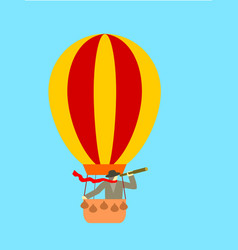 Man In Hot Air Balloon Flying In The Sky