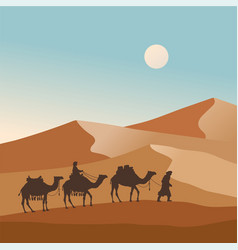 Camel Caravan Going Through The Desert