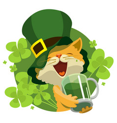 Patrick Day Party Red Cute Cat Drinking Green Beer