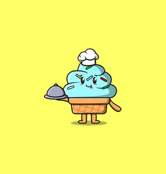 Cute Cartoon Chef Ice Cream Serving Food On Tray