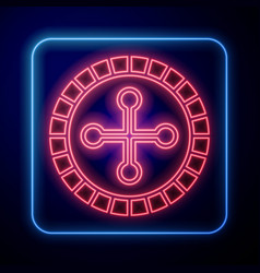 Glowing Neon Casino Roulette Wheel Icon Isolated