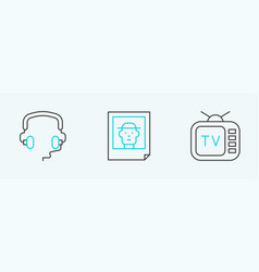 Set Line Retro Tv Headphones And Photo Icon