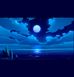 Full Moon Night Ocean Or Sea Landscape Moonlight