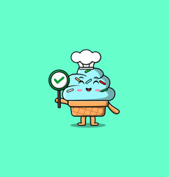 Cartoon Ice Cream Chef Holding Correct Sign Board