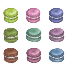 Set Of Watercolor Colorful Macarons