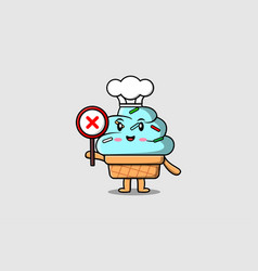 Cute Cartoon Ice Cream Chef Hold Wrong Sign Board