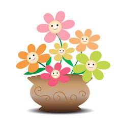 Cute Smiley Flowers In Bright Colors In A Vase