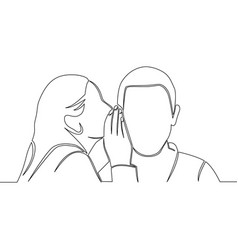 Continuous Line Drawn Woman And Man Are Whispering